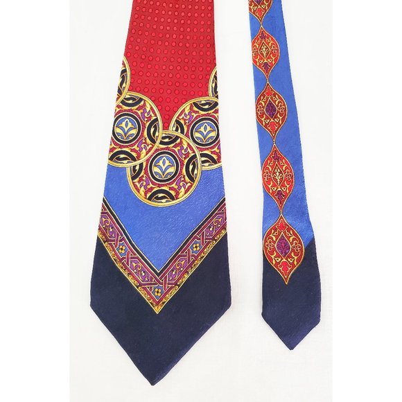 Gianni Versace Mens Vintage 1990's Red/Blue Silk Scarf Print Necktie Tie - Picture 4 of 8